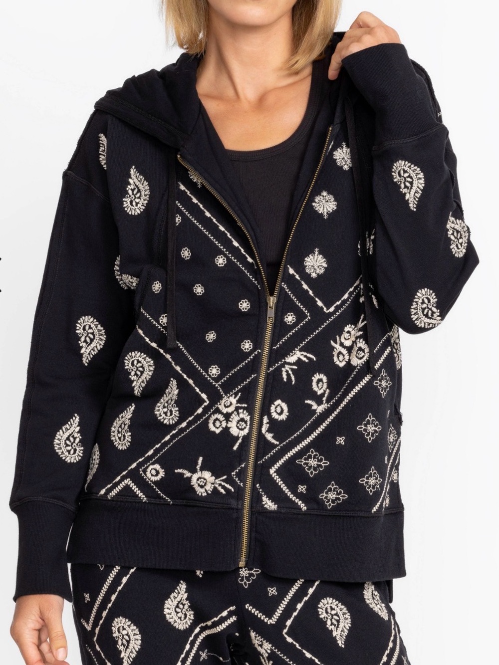 Johnny Was DEVI Raw Seam Zipup Sweatshirt